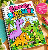 Personalized Children's Coloring Book, Custom Name, Dinosaur Theme (Ages 3-8) - front view