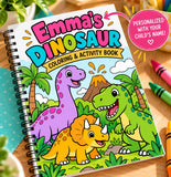 Personalized Children's Coloring Book, Custom Name, Dinosaur Theme (Ages 3-8) - front view