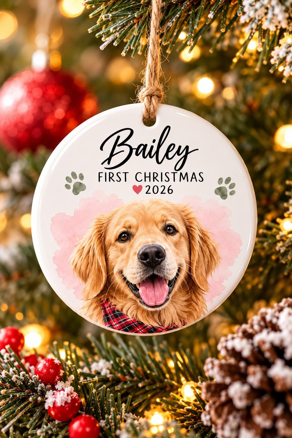 Personalized Pet Christmas Ornament, Custom Dog Cat Name Ornament 2026, Colorful Pet Lover Christmas Gift, Dog Mom Cat Mom...