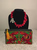 Chunky Red Statement Necklace and Floral Embroidery Clutch Set