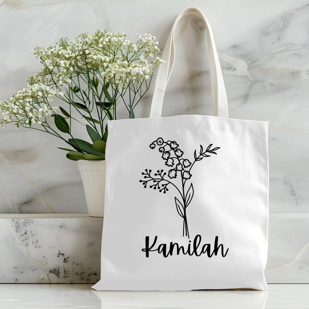 Birth Month Flower Tote Bag With Zipper, Bridesmaid Gifts, Travel Gift, Birthday Flower Gift for Her, Gift for Mom, Wedding Floral Gift Bag