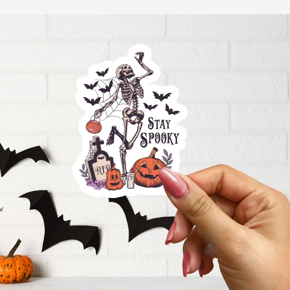 dancing skeleton vintage halloween halloween sticker fall stickers laptop decals vinyl sticker water bottle sticker halloween gift womens halloween halloween party trendy stickers spooky season spooky babe