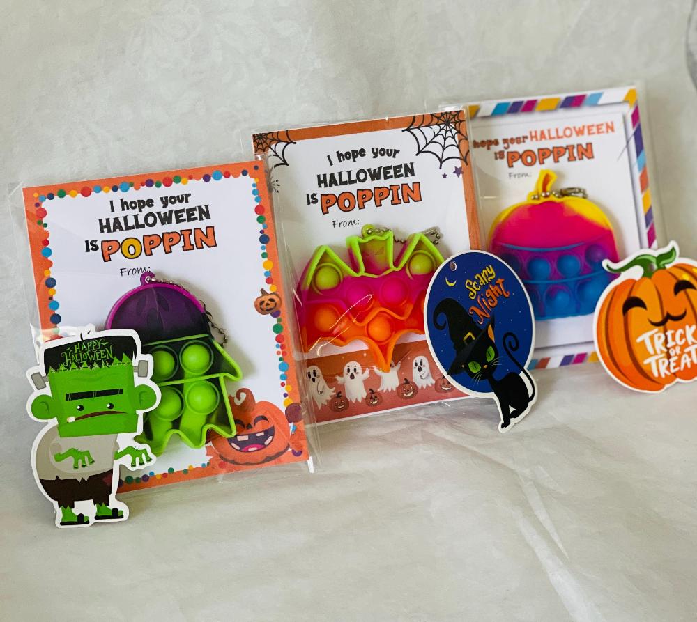 Halloween Kids Party Favor Gift, Classroom Treat Favor Goody Bag, Pop-it Keychain for Classroom, Trunk or Treat, NonCandy Gift, SOLD IN SETS