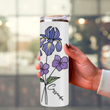 Personalized Birth Flower Skinny Tumbler With Name, Birth Flower Coffee Cup With Lid Straw, Bridesmaid Proposal, Personalized Tumbler