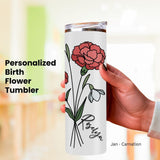 Personalized Birth Flower Skinny Tumbler With Name, Birth Flower Coffee Cup With Lid Straw, Bridesmaid Proposal, Personalized Tumbler