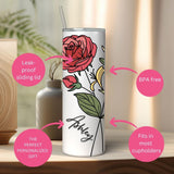 Personalized Birth Flower Skinny Tumbler With Name, Birth Flower Coffee Cup With Lid Straw, Bridesmaid Proposal, Personalized Tumbler