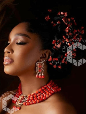 Nigerian traditional wedding igbo bride coral hair vine, okuku coral hair vine, Bridal coral hair vine, hair vine for brides, Nigerian traditional hair accessory, coral hair pin, edo bride hair accessory, igbo bride traditional wedding hair accessory, bridal accessory bridal hairpiece bridal hair vine gold hair vine