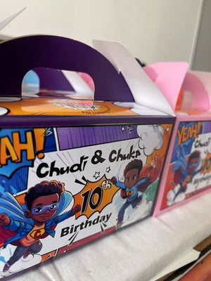 Custom Party kids party favor box, princess party favor box, disney party favor box, superhero kids party favor box, 