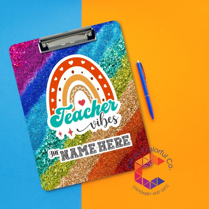 Teacher Clipboard, Gift for Teacher Appreciation, Student gift for Teacher, End of school year gift, Glitter Rainbow Personalized Clipboard