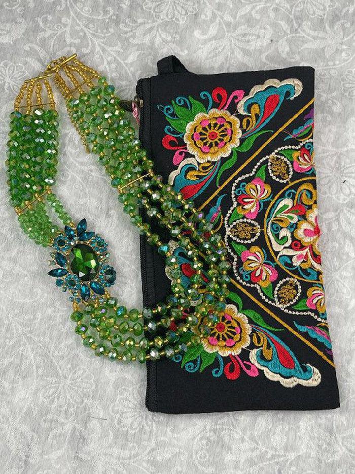 statement necklace, fashion necklace, bold necklace, chunky jewelry, Embroidered Clutch, clutch bag gift, evening bag, party clutch, bridesmaid gift, christmas jewelry, green necklace, beaded necklace, brooch necklace