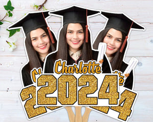 Face on a Stick Graduation Face Fans, Photo booth Prop, Congrats Grad, Head Cutout on a Stick, Graduation Gift Class of 2024