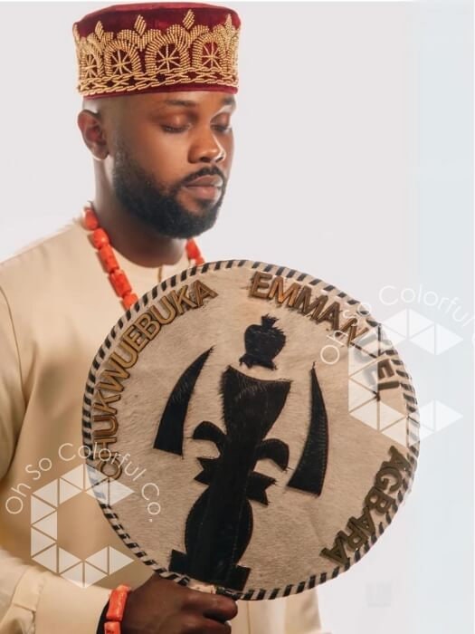 Akupe Hand Fan: Igbo Traditional Wedding Fan, Nigerian Bridal and Groom Fan, Yoruba Edo - size reference