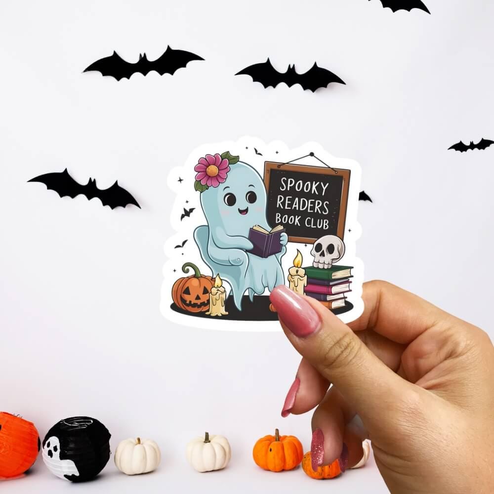 halloween gift halloween ghost halloween sticker cute ghost sticker vinyl stickers laptop stickers laptop decals kindle stickers bookish accessory book lover gift book club sticker bookish stickers booktok stickers reading ghost bookish things