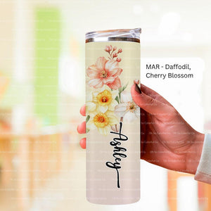 Personalized Birth Flower Tumbler with Straw, Bridal Party Bridesmaid Proposal Gift, Gift for Her Birthday, Flower Tumbler, Mothers day gift