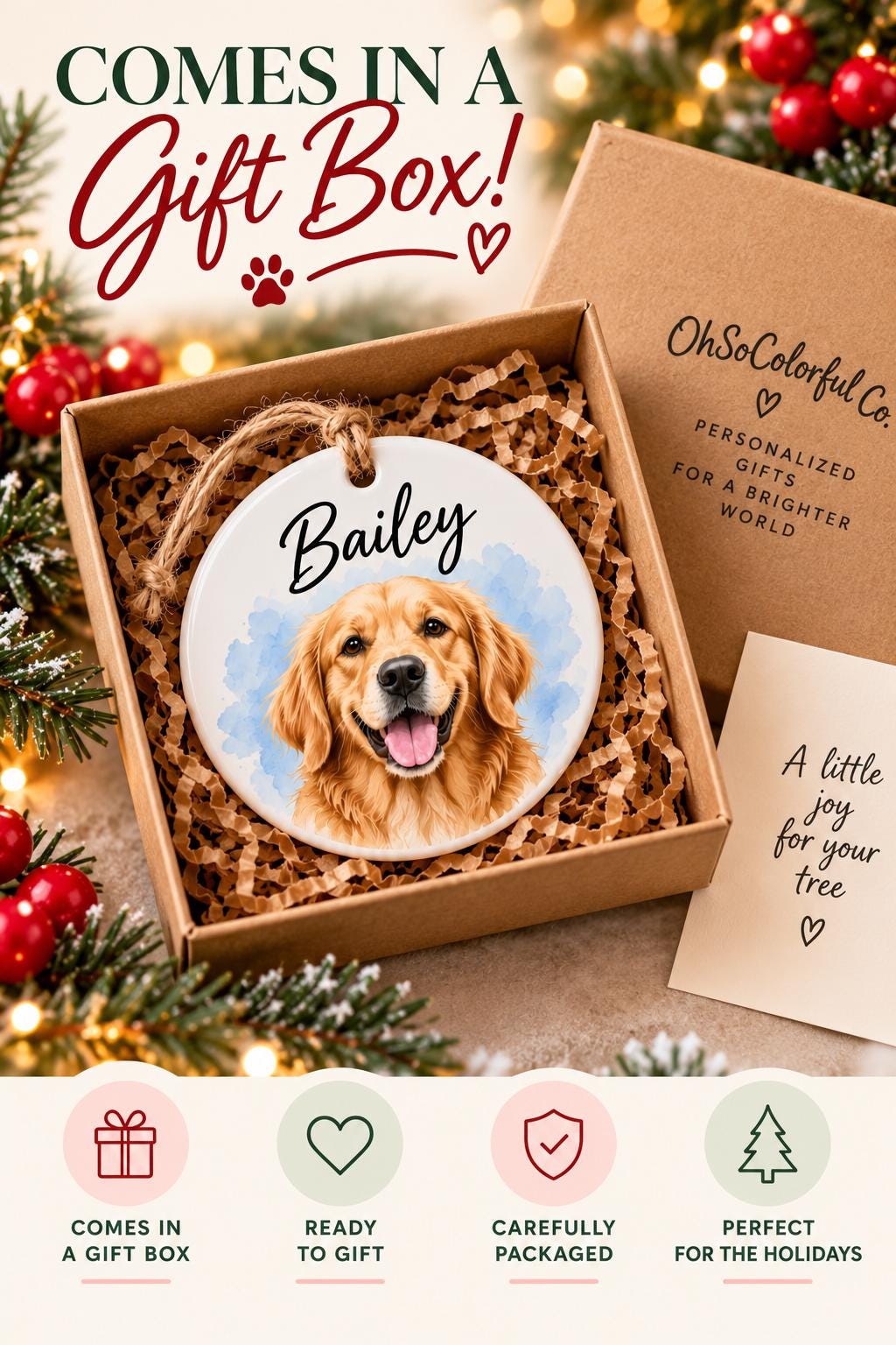 Personalized Pet Christmas Ornament, Custom Dog Cat Name Ornament 2026, Colorful Pet Lover Christmas Gift, Dog Mom Cat Mom...