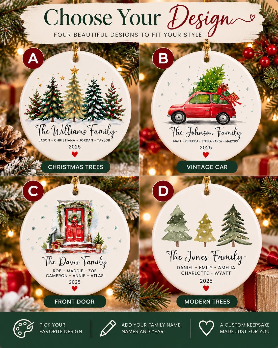 Personalized Family Christmas Ornament 2026, Custom Family Name Ornament, Colorful Ceramic Christmas Tree Ornament, Unique...