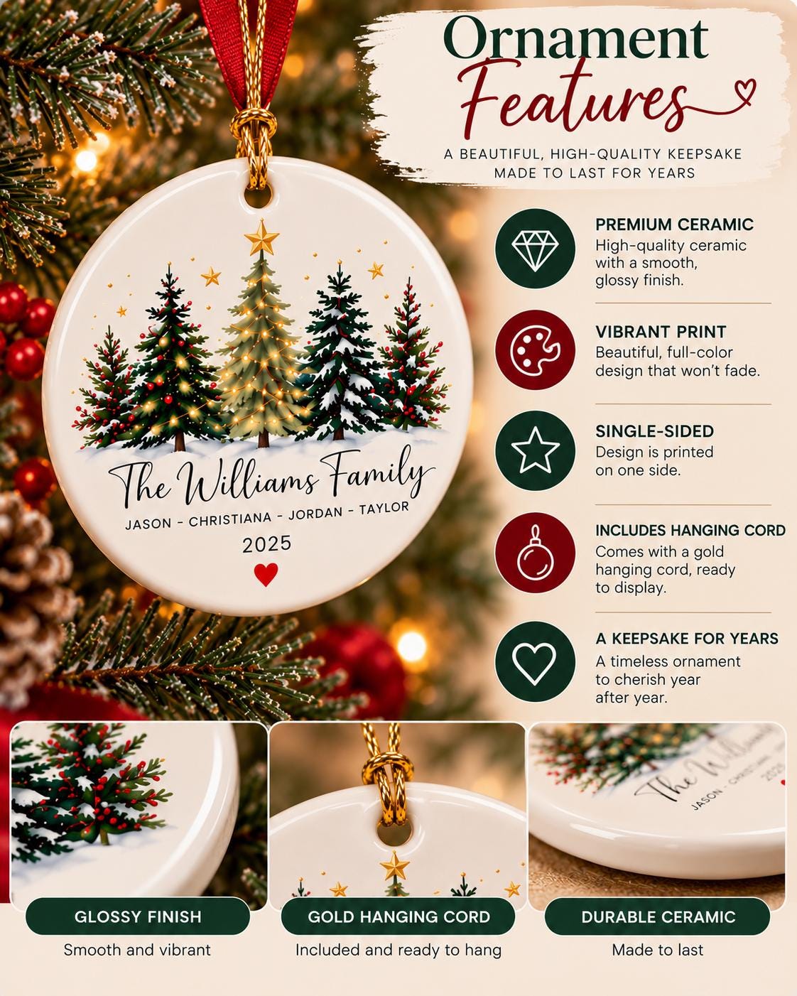 Personalized Family Christmas Ornament 2026, Custom Family Name Ornament, Colorful Ceramic Christmas Tree Ornament, Unique...