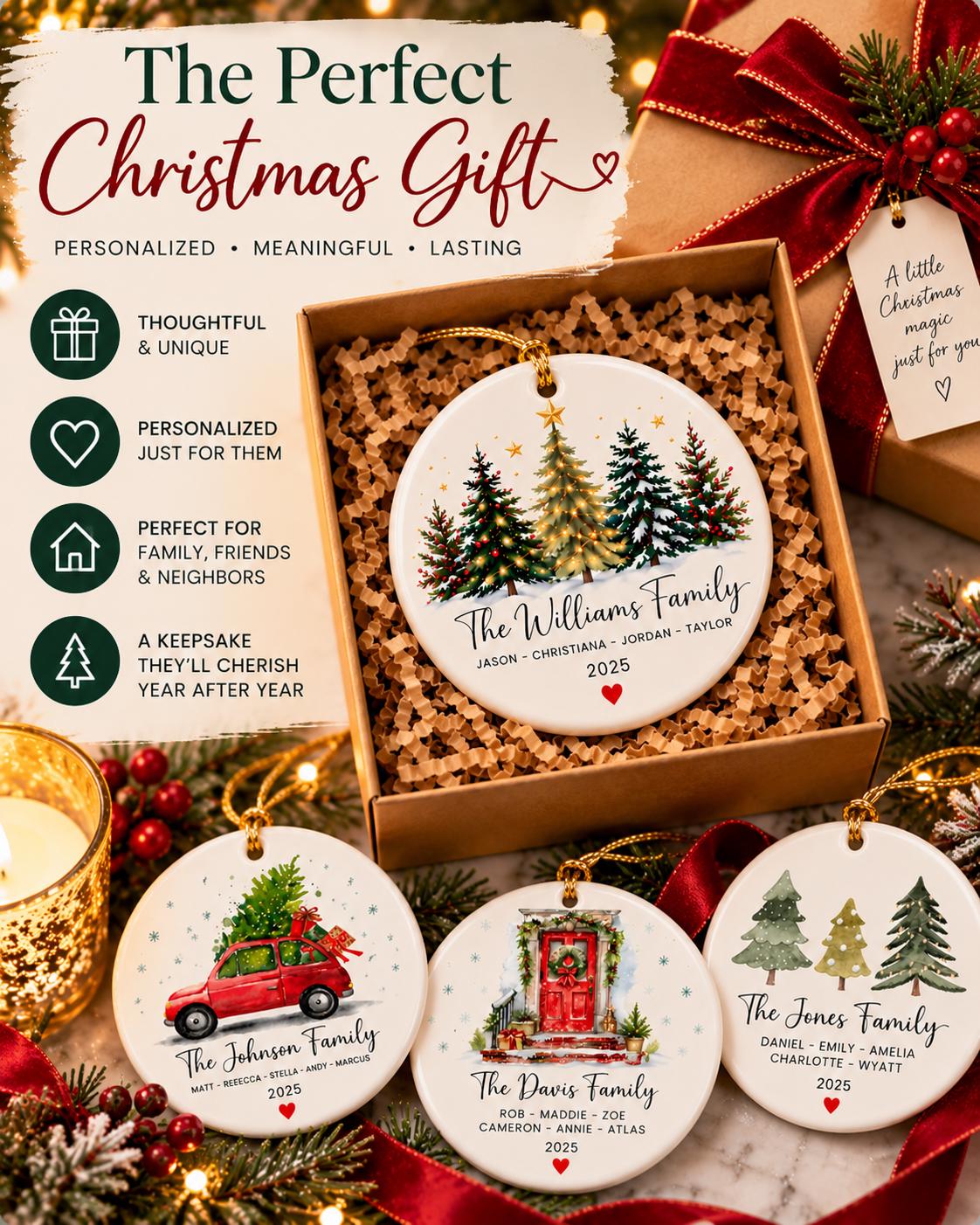 Personalized Family Christmas Gift, Custom Family Name Ornament 2026, Unique Ceramic Christmas Ornament, Gift for Family -...