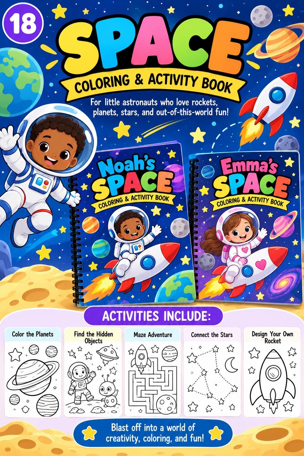 Personalized Children's Coloring Book, Custom Name, Dinosaur Theme (Ages 3-8) - size reference