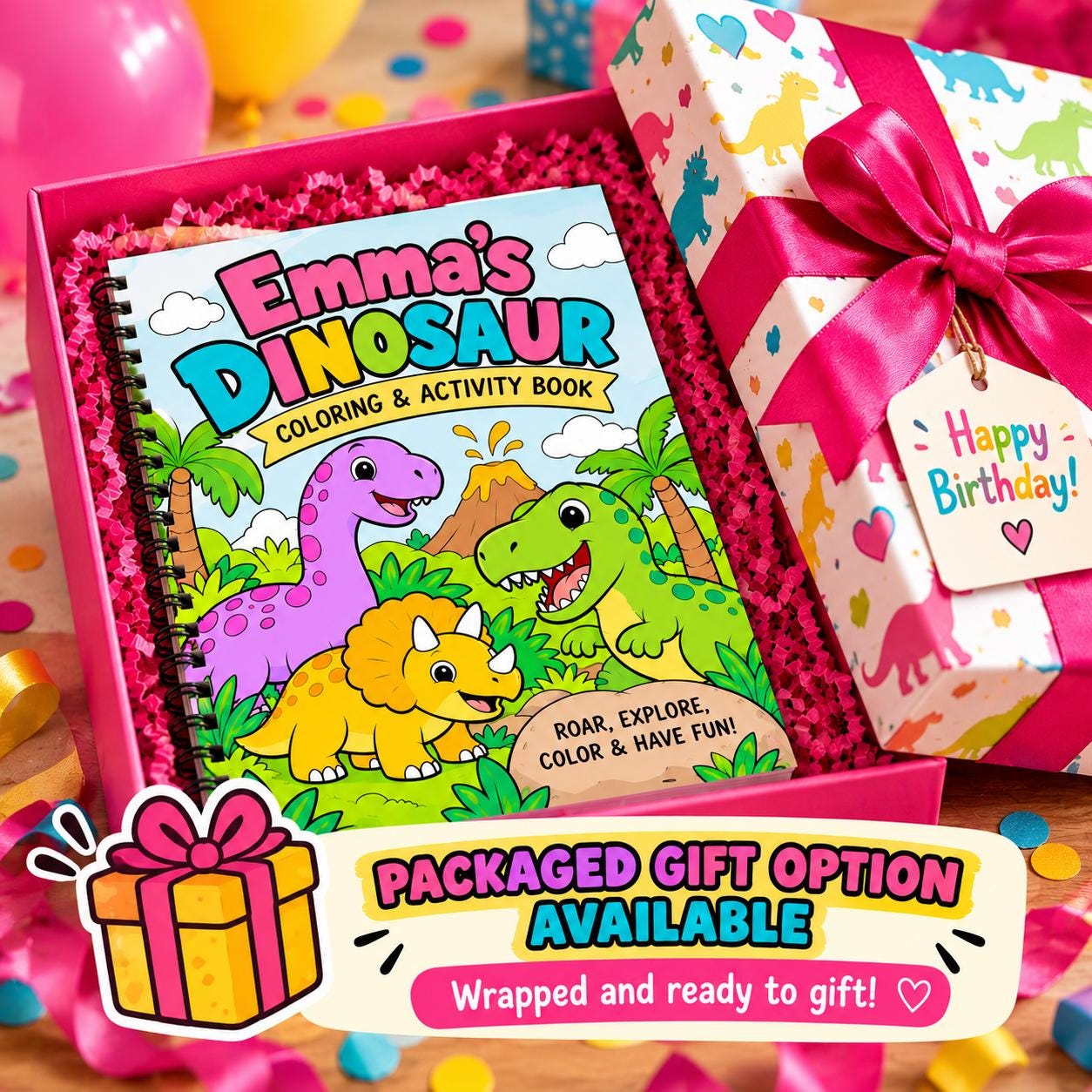 Personalized Children's Coloring Book, Custom Name, Dinosaur Theme (Ages 3-8) - styled lifestyle photo