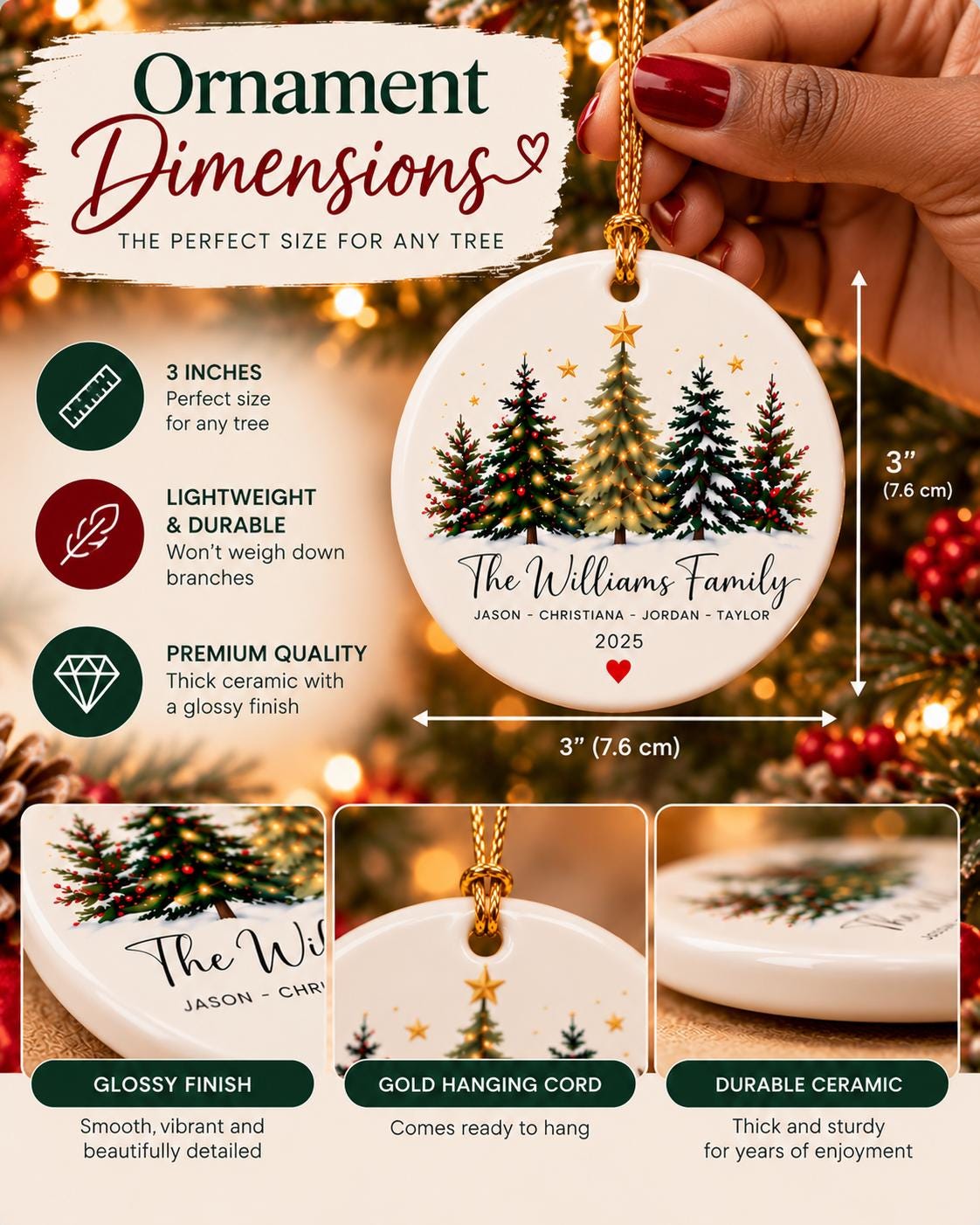 Personalized Family Christmas Ornament 2026, Custom Family Name Ornament, Colorful Ceramic Christmas Tree Ornament, Unique...