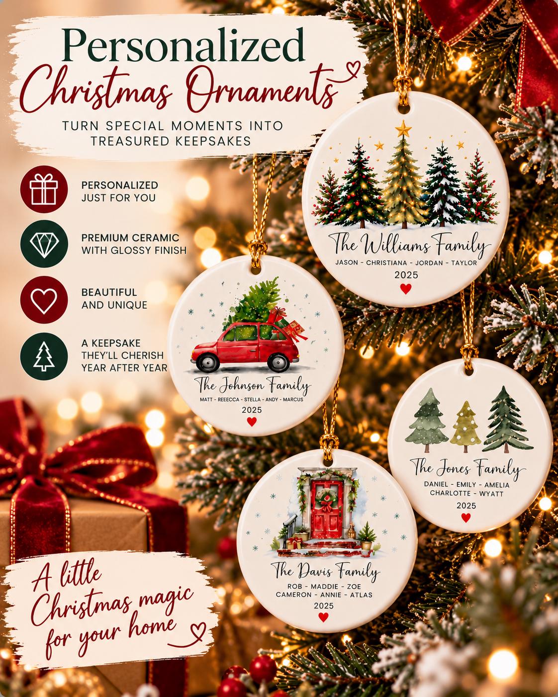 Personalized Family Christmas Ornament 2026, Custom Family Name Ornament, Colorful Ceramic Christmas Tree Ornament, Unique...