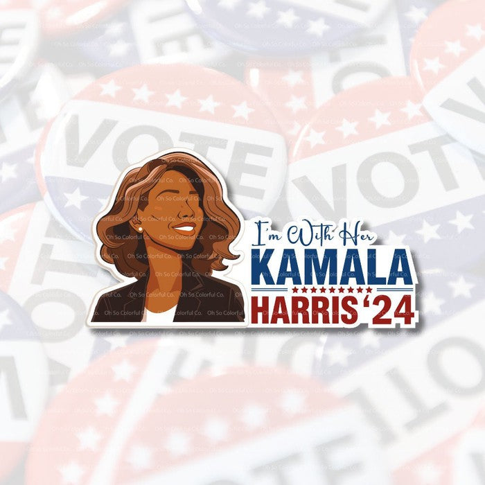 I'm With Her Kamala Harris 2024 Vinyl Sticker, 2024 Election, Democratic 2024 Sticker, Vote Blue, Gift for Her, Feminist Christmas Gift