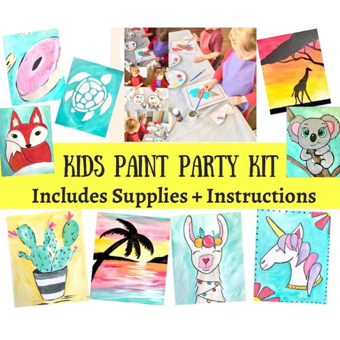 Paint Party Kit, Paint Your Own canvas, sip and paint for kids, kids paint party Birthday Activity, Kids Party Favors, Art Party Favors, Unicorn Party Favors, kids Party Package,  Dinosaur Party, Paint Set