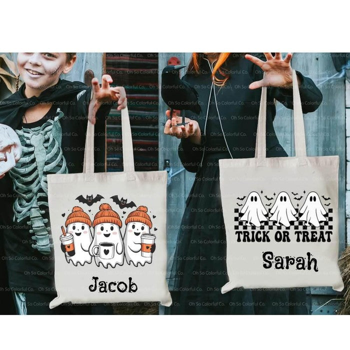 halloween ghost tote bag trick or treat bag kids halloween bag custom candy bag personalized gift halloween gifts personalized tote candy bag for kids halloween tote bag halloween candy bag canvas halloween oogie boogie not so scary monster truck bag