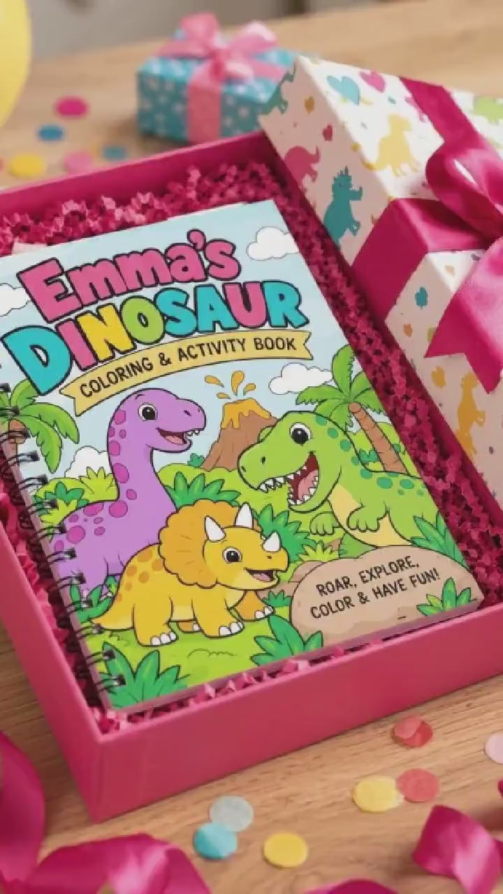 Personalized Children's Coloring Book, Custom Name, Dinosaur Theme (Ages 3-8) - product video
