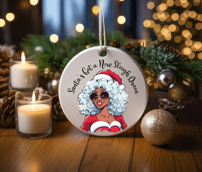 Santa's sleigh queen, personalized christmas ornaments, personalized tree ornaments, xmas tree ornaments, first christmas ornament, memorial ornaments, our first christmas ornament, black ornaments, christmas keepsake ornament, 2023 ornament, 2023 holiday gift, letter ornament, black santa, black woman christmas, melanin christmas, black girl christmas, black woman christmas gift, african christmas gifts