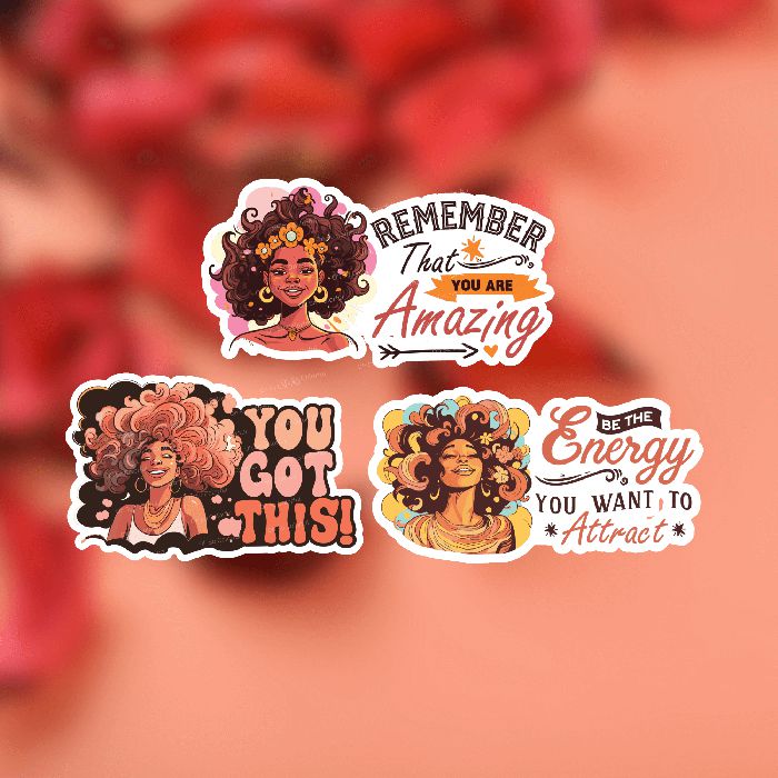 black woman stickers, melanin woman sticker, black girl stickers, afro girl stickers, labtop sticker, waterbottle sticker, journal sticker, planner sticker, tumbler sticker, bullet journal, retro sticker, inspirational sticker, positivity sticker, quote sticker, affirmation sticker, motivational sticker, Selflove sticker, aesthetic sticker